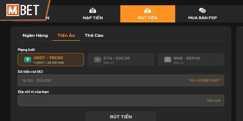 Rút thưởng từ MBet bằng tiền ảo